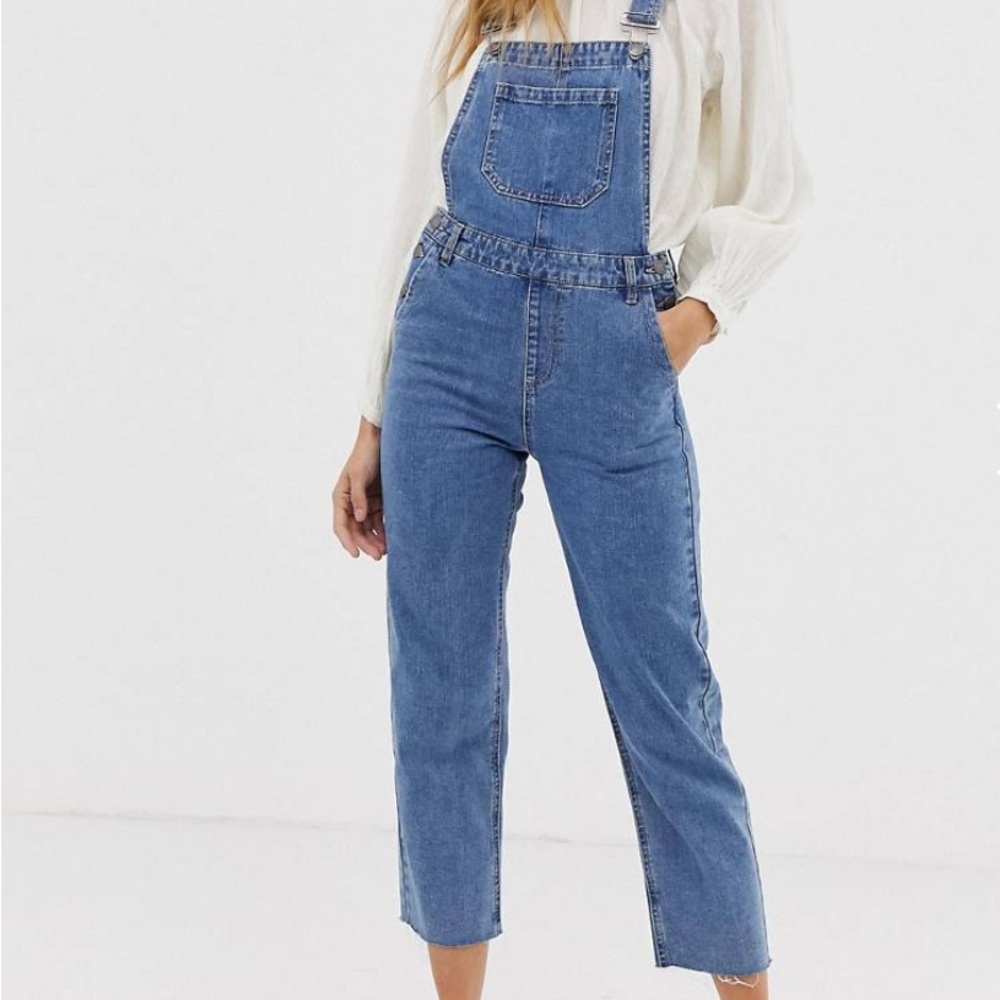 ASOS mid wash straight leg overalls